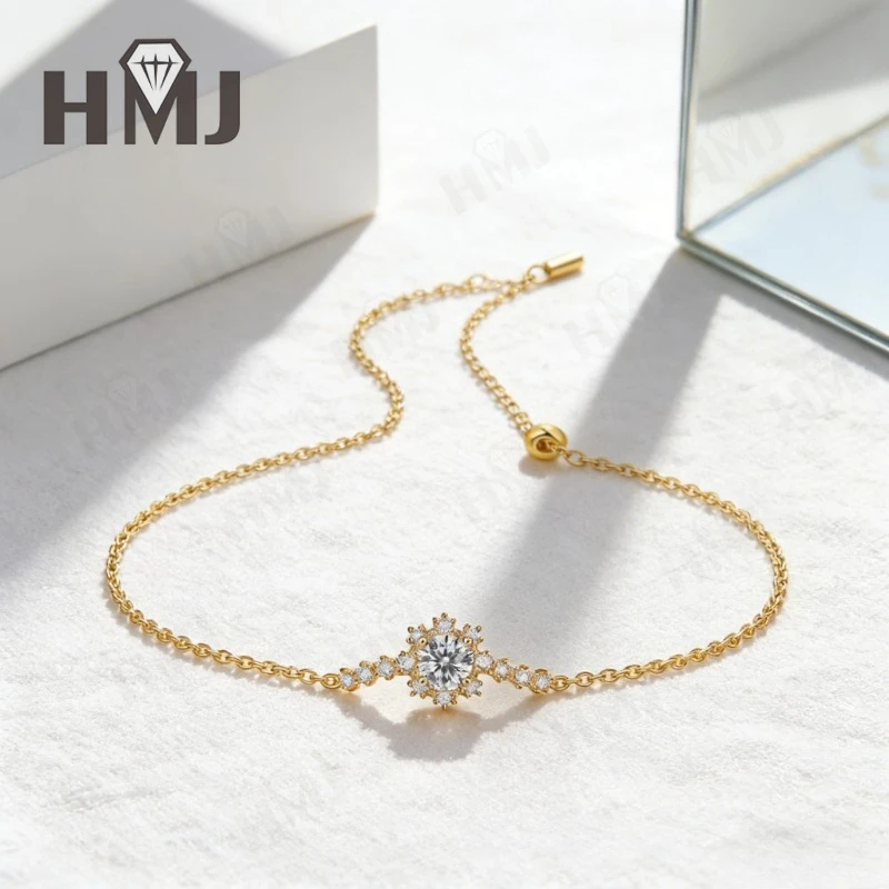 D-Farbe, 925er-Sterlingsilber-Armband, Moissanit, runder Schliff, versilbert, Weißgold, Modeschmuck, Geschenk für Frauen, Jahrestag – Detail 9