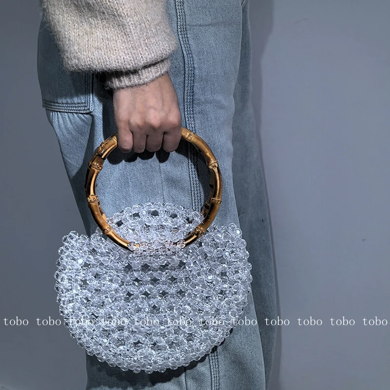 New Acrylic Circle Shape Handbags for Women Unique Bamboo Handle Dinner Party Wallets Ladies Luxury Designer Bags Makeup Bag view 4