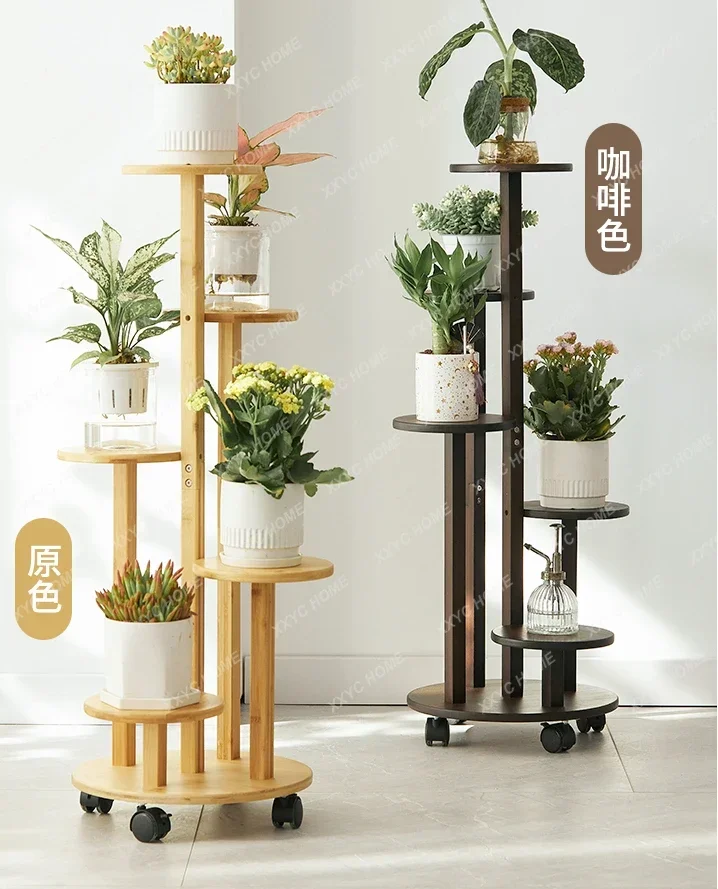 Flower Rack Storage Rack Balcony with Wheels Flower Rack Living Room Floor-Standing