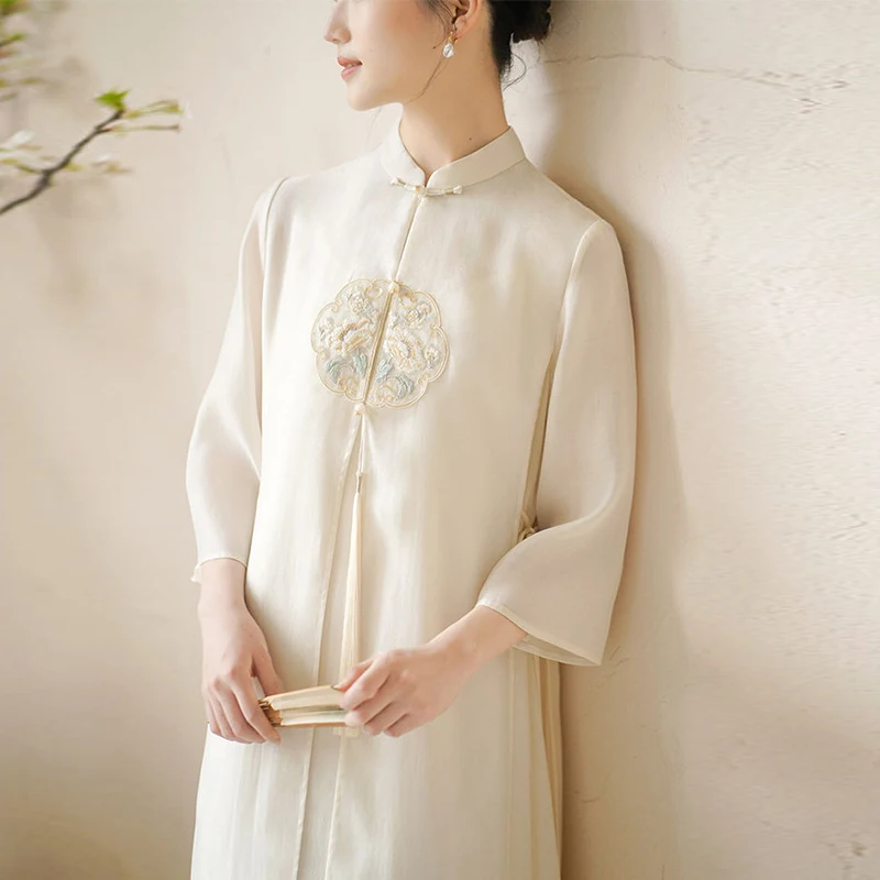 New Chinese Improved National Cheongsam Women\'s Dress 2024 Summer New Arrival Tight Waist Medium Long Slim Banquet Cheongsam