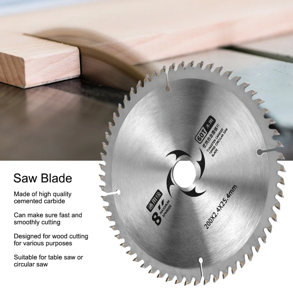 8 Inch Circular Saw Blade Carbide Tip 60 Teeth / 40 Teeth Wood Cutting Disc Thin Kerf Design Adjustable Punching Saw