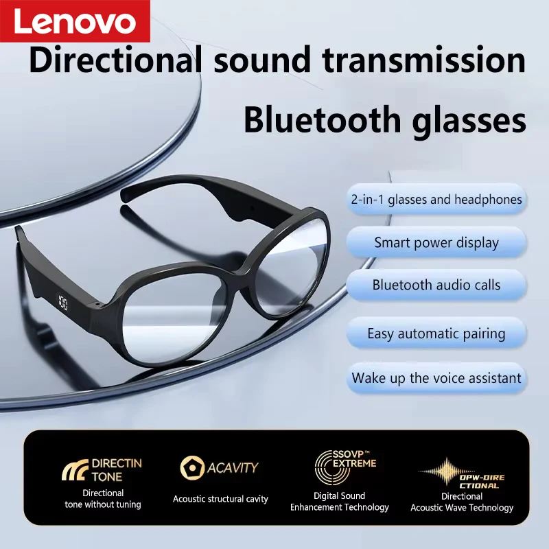 Lenovo Smart Bluetooth Glasses Bluetooth 5.4 Protecting Audio Headphones Digital Display Fingerprint Touch Control Fashion