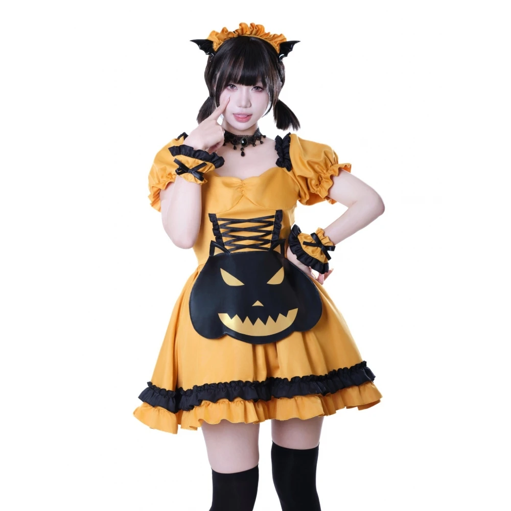 

loween Pumpkin Devil Witch Maid Outfit Lolita Dr Set Fem Servant Costume Magic Witch Demon Set 2025 Autumn
