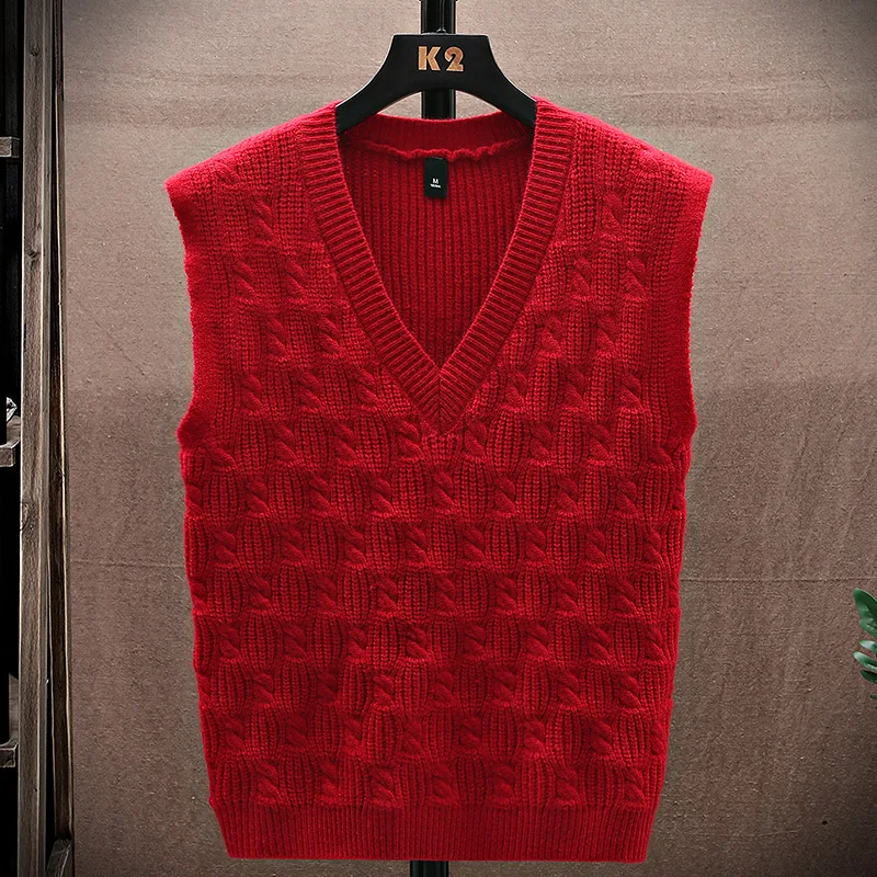 Men's V - Neck Cable Knit Vest | K2 Hanger | Preppy Casual Style | Intricate Pattern | Daily Campus & Leisure Outfits Trend