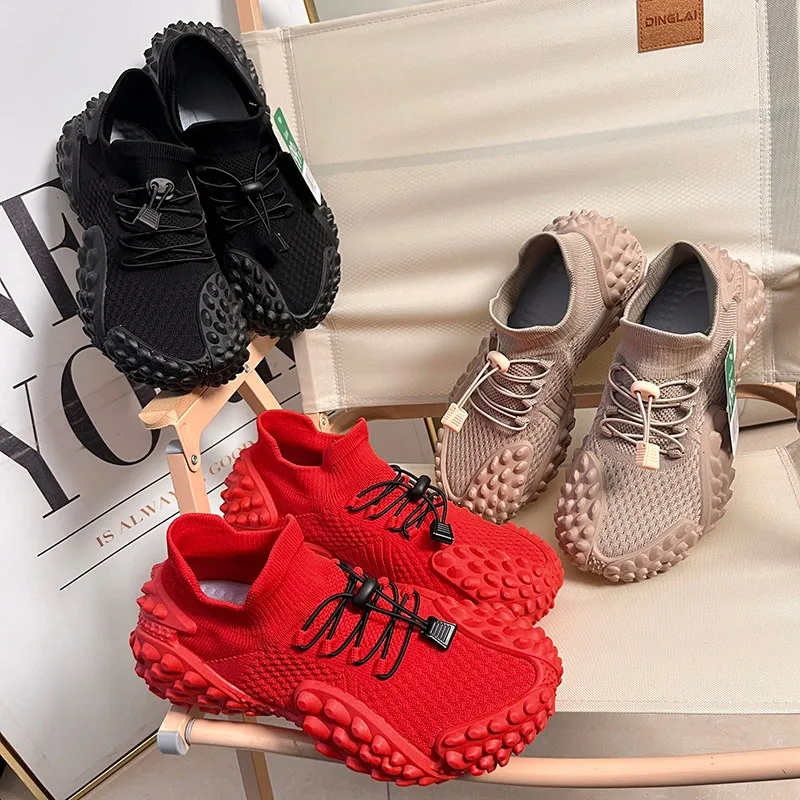 

Men's Spring Summer Knitted Mesh Low Top Sporty Casual Shoes Rubber Sole Breathable Slip-On round Toe Plain Color Sneakers