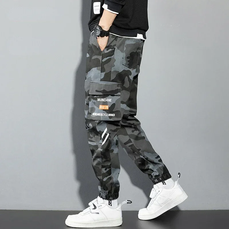 Black Cargo Pants Men Y2K Streetwear Casual Pants Green Plus Size Camo Cotton Multi Camouflage Street Wear Style Korean Fashion