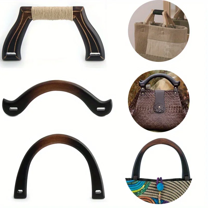 2PCS bow and arrow shape solid wood handle bag accessories knitted bag handbag arch handle suitable for beach bag retro bag