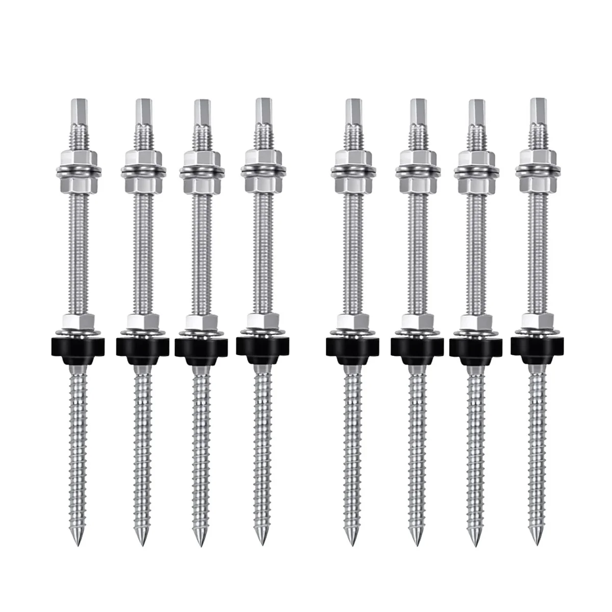 Hanger Bolts, M10 x 200 mm, Pre-Assembled, V2A, Height-Adjustable, for Photovoltaic Solar Mounting Roofs, 8 Pack