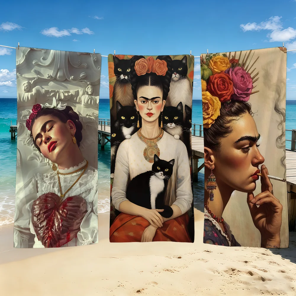 Toalha de arte Painter F-Frida K-Kahlo-ES para acampamento ao ar livre, toalha de praia super absorvente, de secagem rápida, toalha de verão