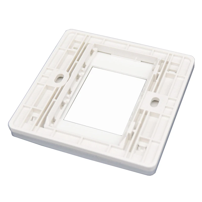 Silver Side 2 Ports Empty Face Cover Wall Faceplate Two Gangs 86x86mm Panel In Glossy White Color