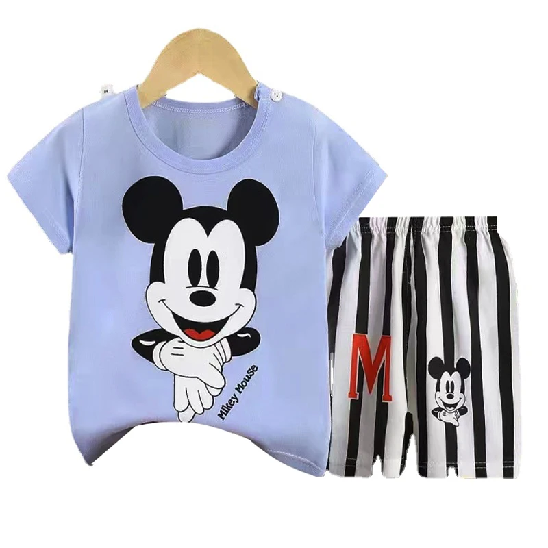 Mickey Mouse Printed Short Sets Child O-neck  Baby Boys Casual Fashion Cartoon Tracksuits Ropa De Niñas 2 A 8 Años Kids Clothes