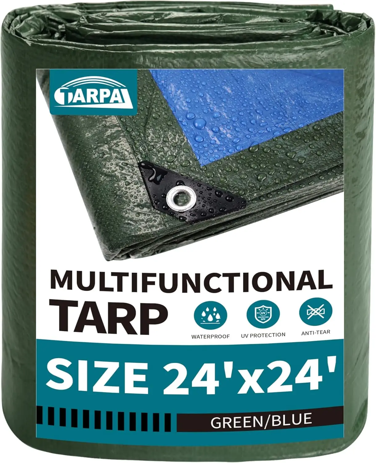 

24x24 Feet Green Waterproof Tarp, Multipurpose Outdoor Cover for Camping, Farm, Boat & Furniture