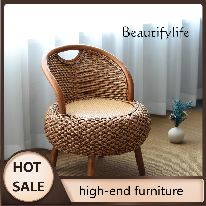 H Household Rattan Chair Balcony Living Room Low Back Chair Single Round Woven Stool Fashionable And Simple