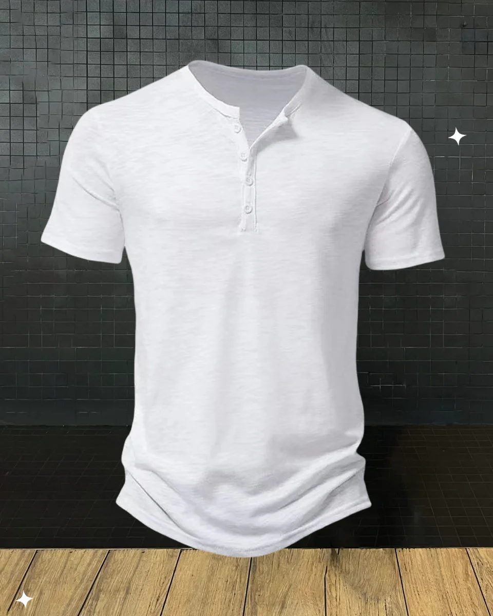 

New summer men's gym casual breathable POLO shirt, fashionable button breathable and lightweight, solid-color Henry collar sport