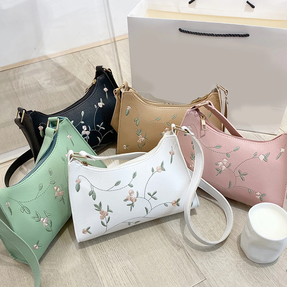 Stitching Handbag PU Leather Small Tote Bag Women Shoulder Bag Lace Floral Underarm Bags Girls Purse Female Clutch