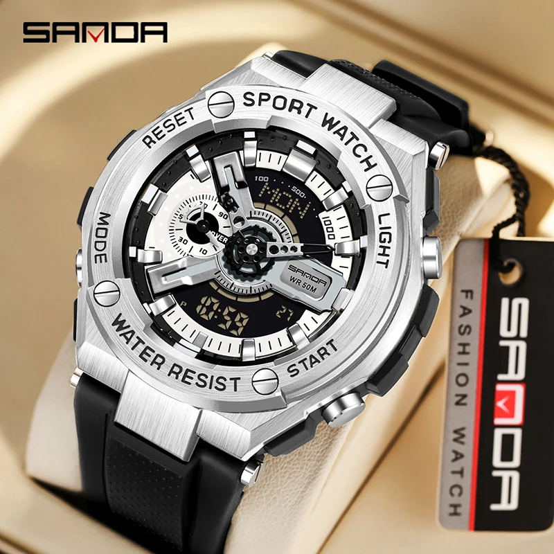 2023 New Handlift Light Korean Edition Multi functional Sports Sanda 3170 Waterproof and Shockproof Alarm Clock Men\'s Watch