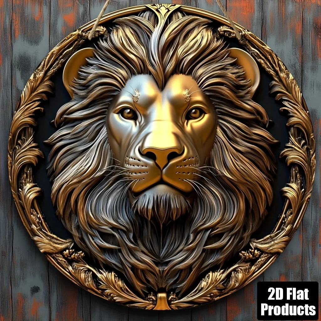 2D Flat, 1pc Round Wooden Decorative Sign with Lion Theme, Suitable for Bar Kitchen Cafe Home Living Room Office Decoration, Hol