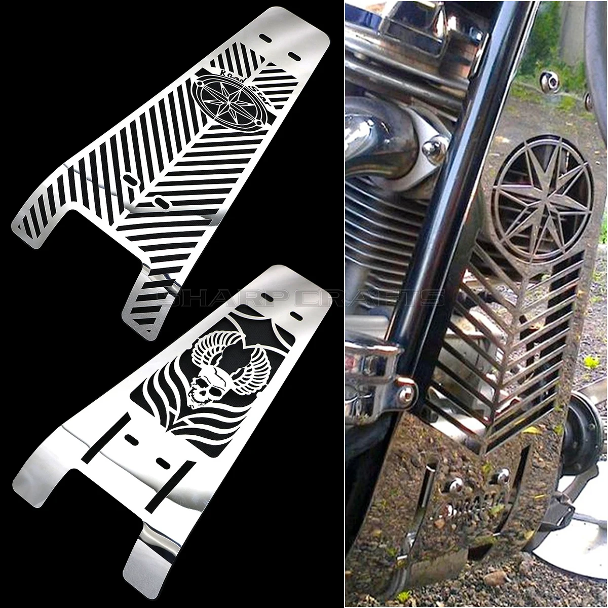 오토바이 해골 광택 스테인리스 스틸 엔진 라디에이터 커버, 그릴 가드 보호대, 야마하 로드 스타 XV1600 XV1700 1999-2014 용