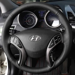 Custom Steering Wheel Braid Cover Genuine Leather 100% Fit For Hyundai Elantra 2011-2016 Avante i30 2012-2016 Car Accessories