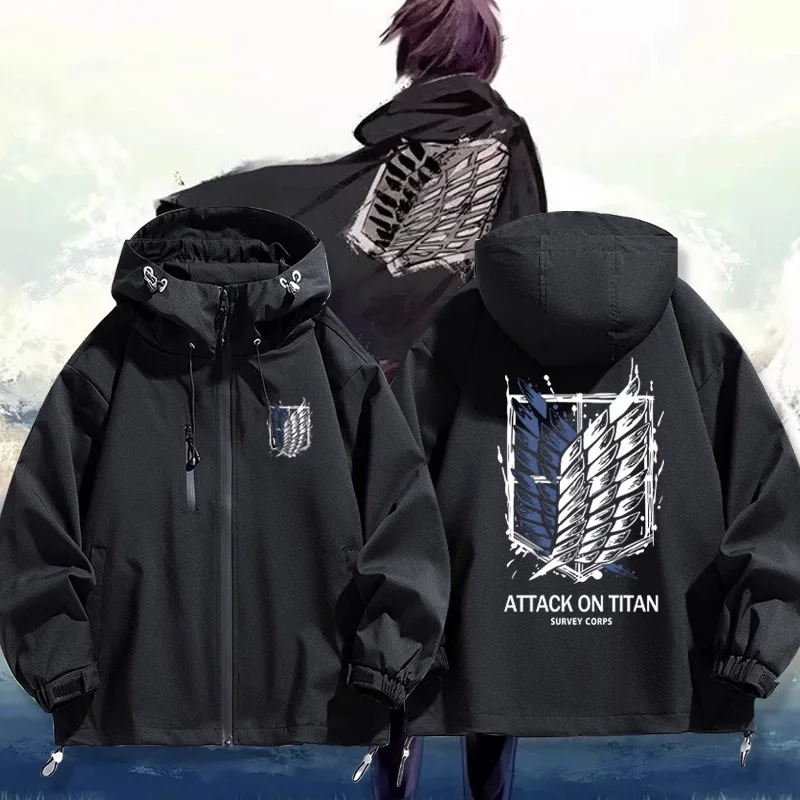 進撃の巨人ジャケット-フリーウィング-エリクソン-男性用アウターウェア-ポリエステル-ナイロン複合繊維-防風-ジッパー付きフード付き-漫画アニメ