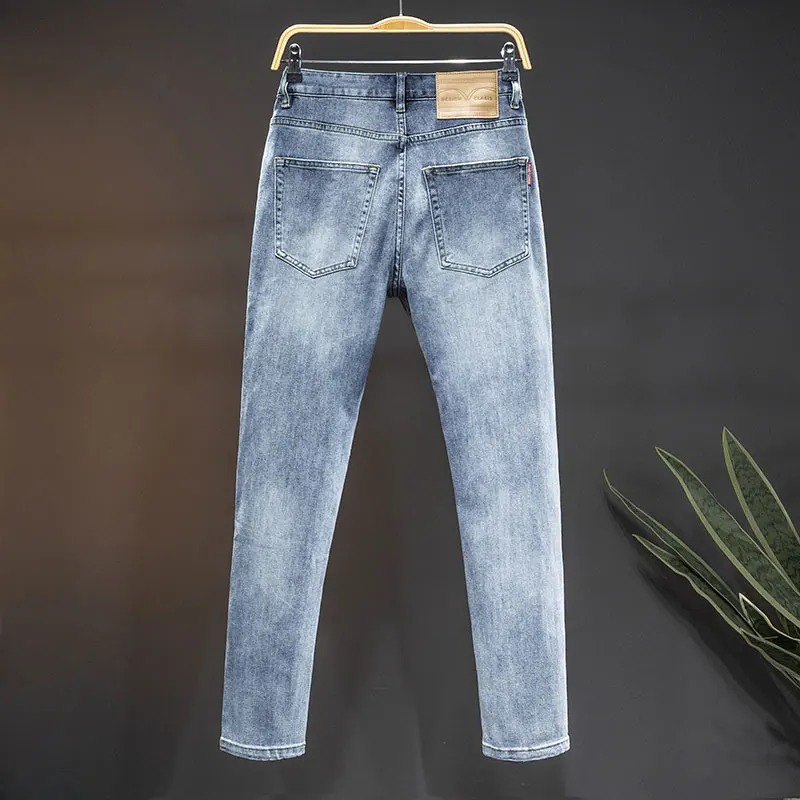 Simple all-match Fashion Casual trousers 2024 light blue jeans MEN'S versatile slim fit skinny pants