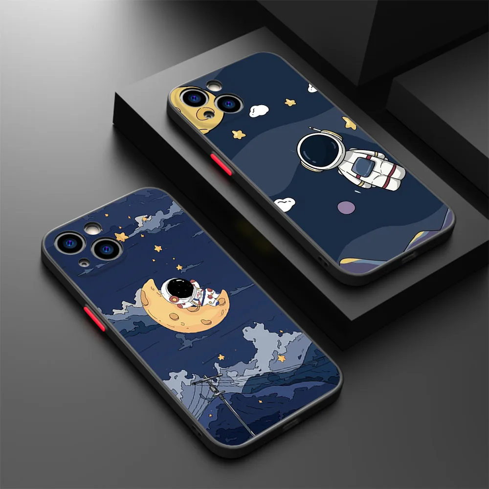 Luxury Space Astronaut Rocket Cute Frosted Translucent Phone case For iPhone 15 14 13 12 11 Pro Max XS SE X XR 7 8 Plus 6S Cover