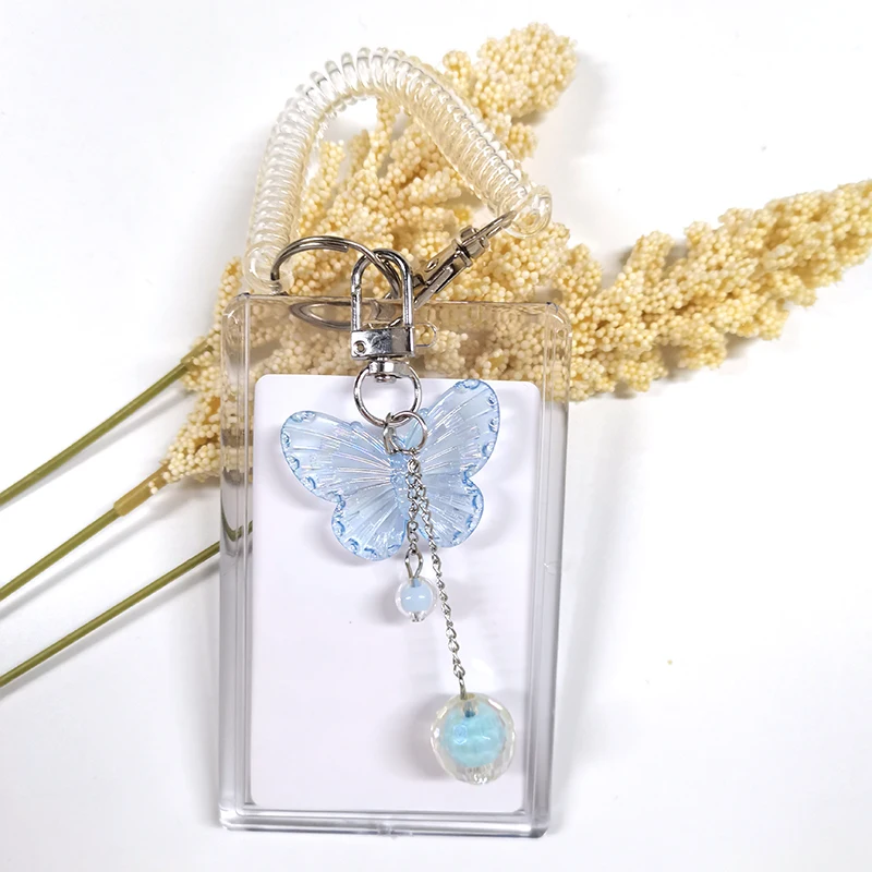 Blue Pink Bow Card Holder Chains Charm Fashion Card Jewelry Strap Kpop Idol Photo Album Pendant Girls Hanging Cord Card Chains