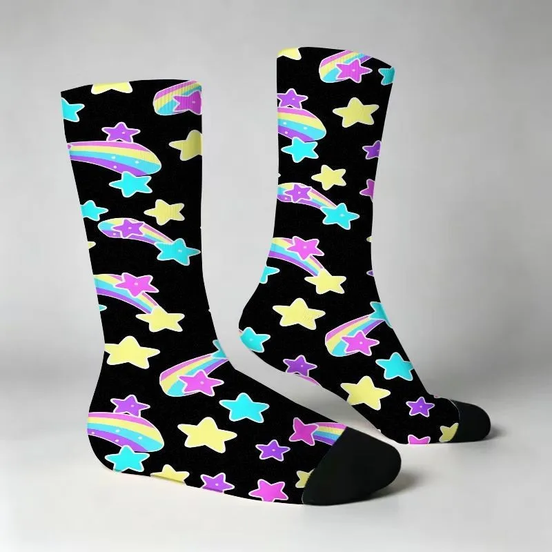 Galaxy Shooting Star Print Crew Socks for Men Women Celestial Pattern Stretchy Casual Hosiery