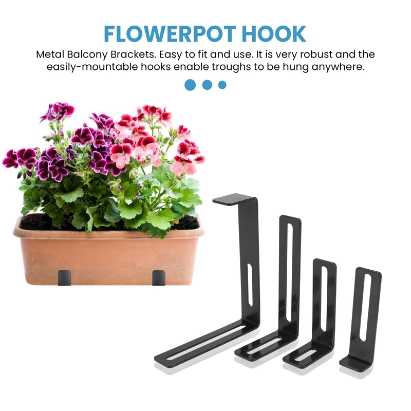 1 Pair Hook Trough Plant Pot Hanging Hooks Rail Balcony Planter Holder Brackets Iron Hooks Height Adjustable Hook