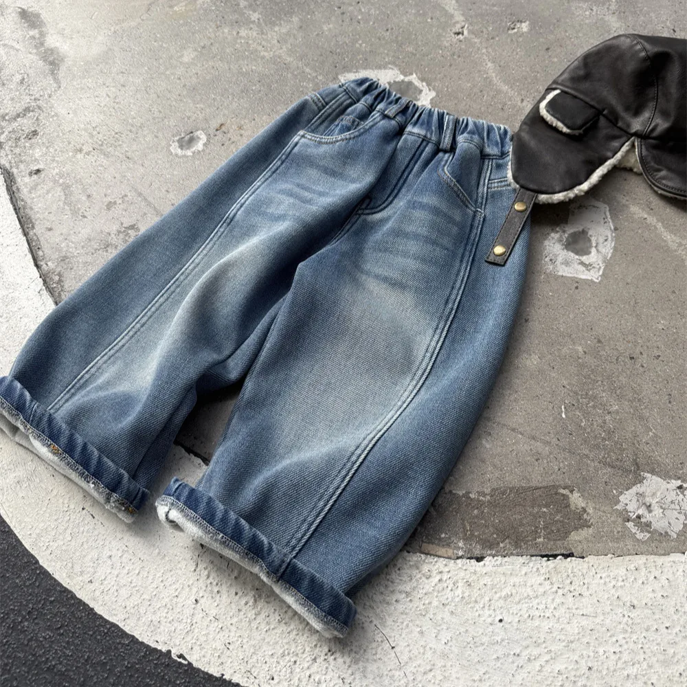 

Детская одежда UNITIM, зимние толстые теплые детские джинсы для маленьких мальчиков, однотонные флисовые брюки для маленьких мальчиков, брюки для подростков, штаны для мальчиков от 3 до 8 лет