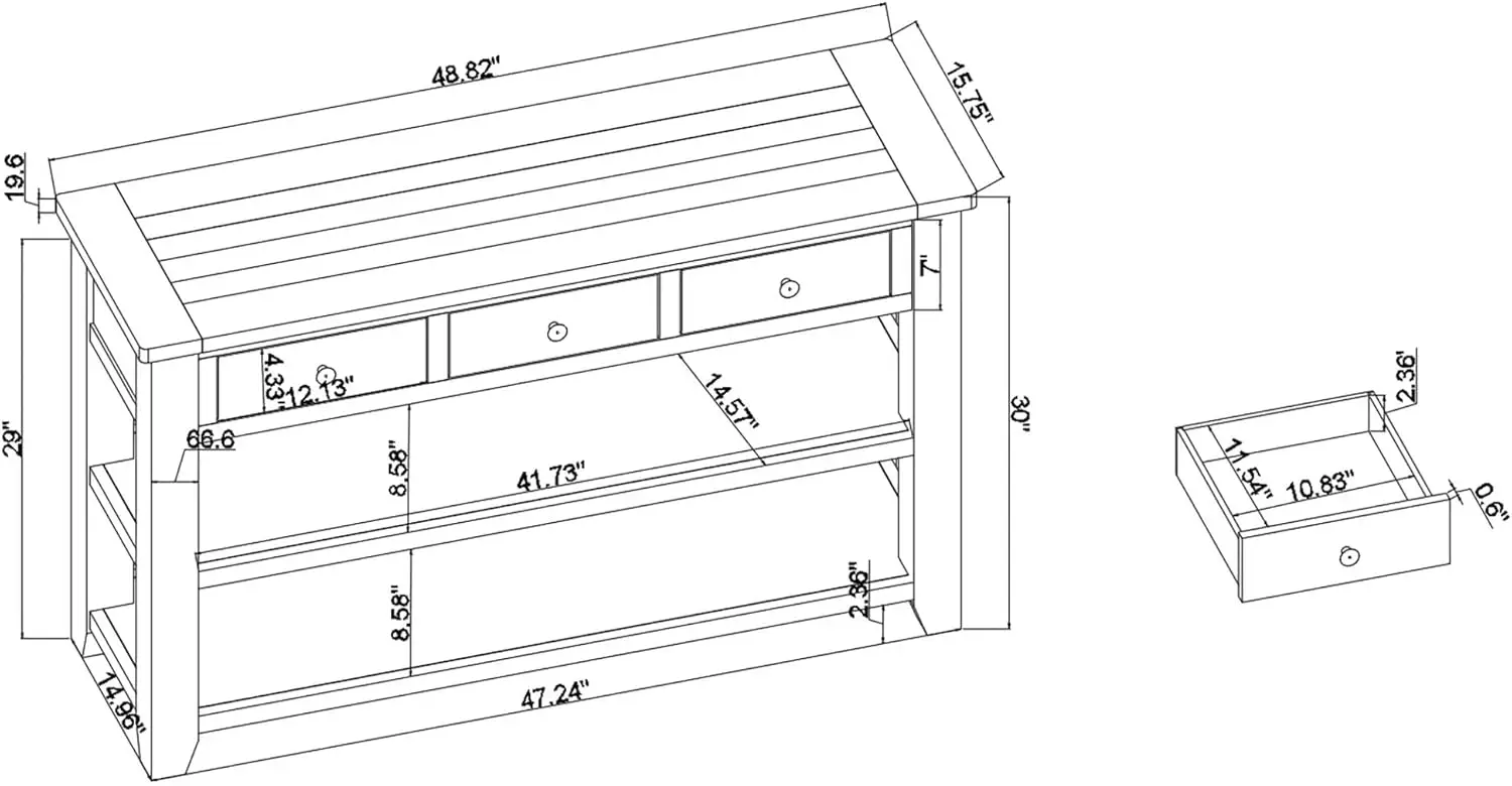48" Modern Solid Wood Sofa Table Pine Console Table with 3 Storage Dawers and 2 Shelves Storage Sideboard for Hallway(Black)