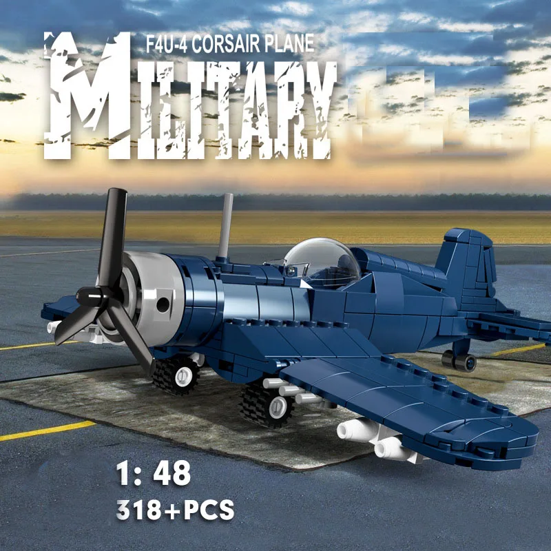 Military WW2 F4U Corsair Fighter Block DIY 1:48 Plane Building Brick Toy For Boy Children