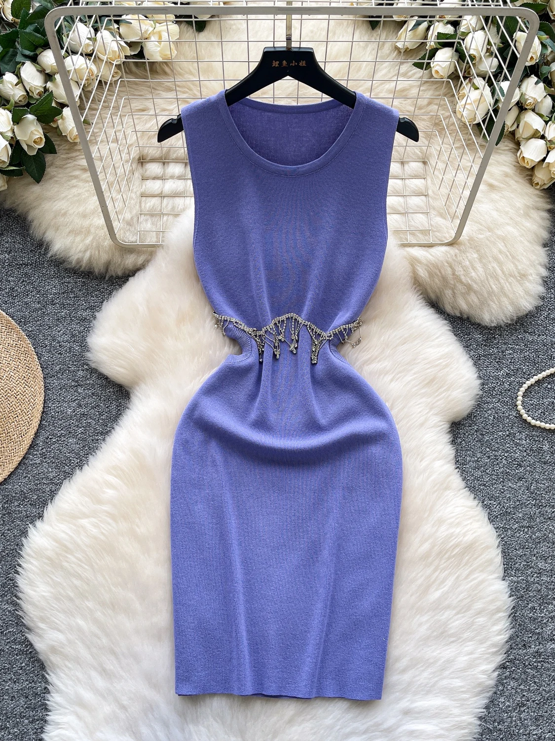 Ele High-End-Strickjacke mit Diamantenbesatz, Svel-Wickeltaille, Dr. French Sle Quastenrock für Damen, Sommersaison