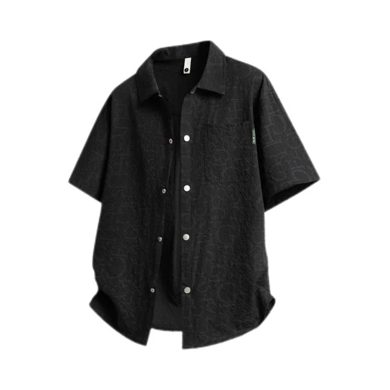 

American Style Summer Shirt Men's Short Sleeve Versatile Design Bubble Print Loose Fit T-Shirt Flip Collar Half Sleeve