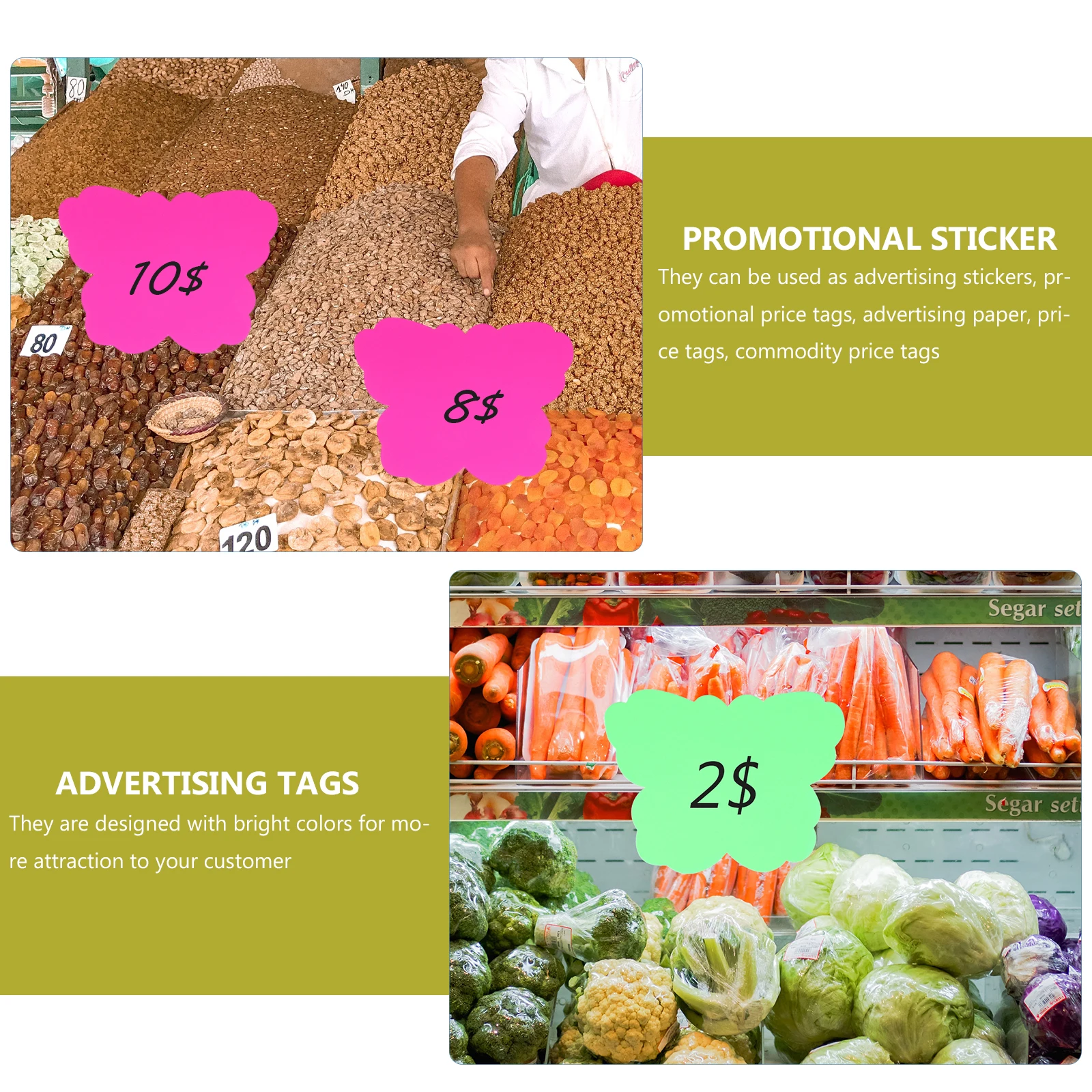 

40pcs Price Tags Commercial Paper Signs Bright Color Promotion Stickers Supermarkets Retail Stores Creative Use Files Folders