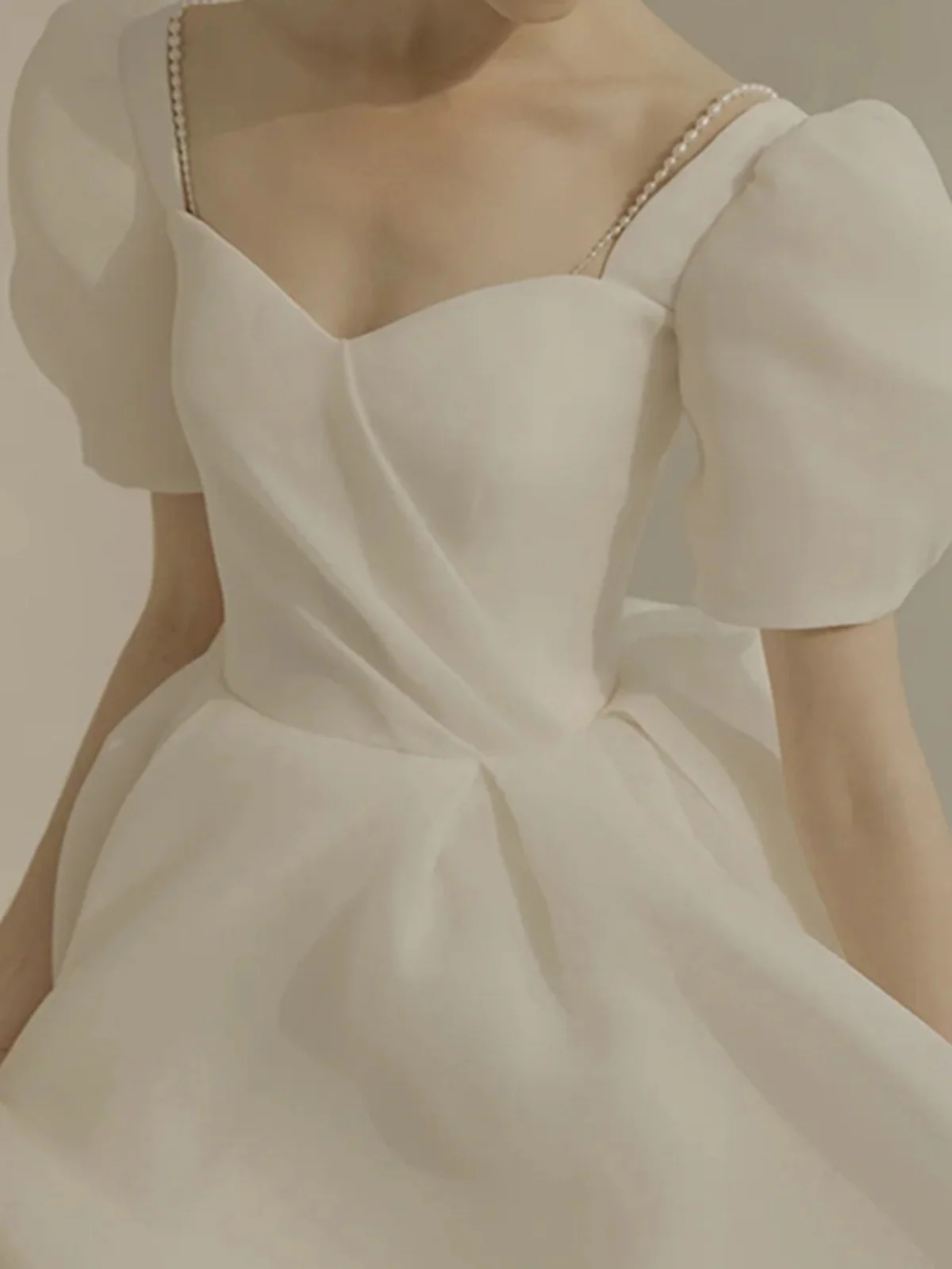 

Simple Ele Bridal Gown by Bai Xiaoxian Travel Photoaphy Wedding Dr with Crystal Lace mid Waist Belt Outdoor Lawn Wed...