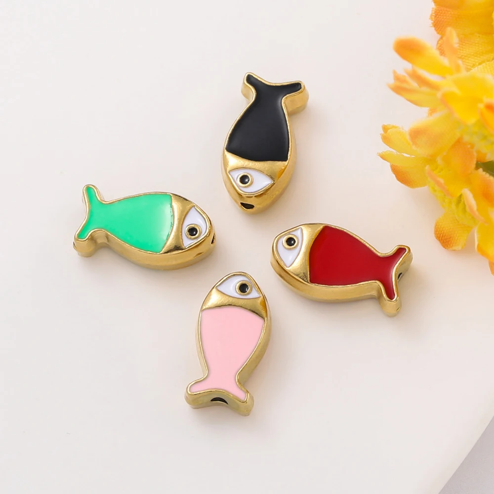 

2Piece/Pack Stainless Steel 4 Colors Small Fish Shape Spacer Beads for DIY Jewelry Bracelet Necklace Making Accessories