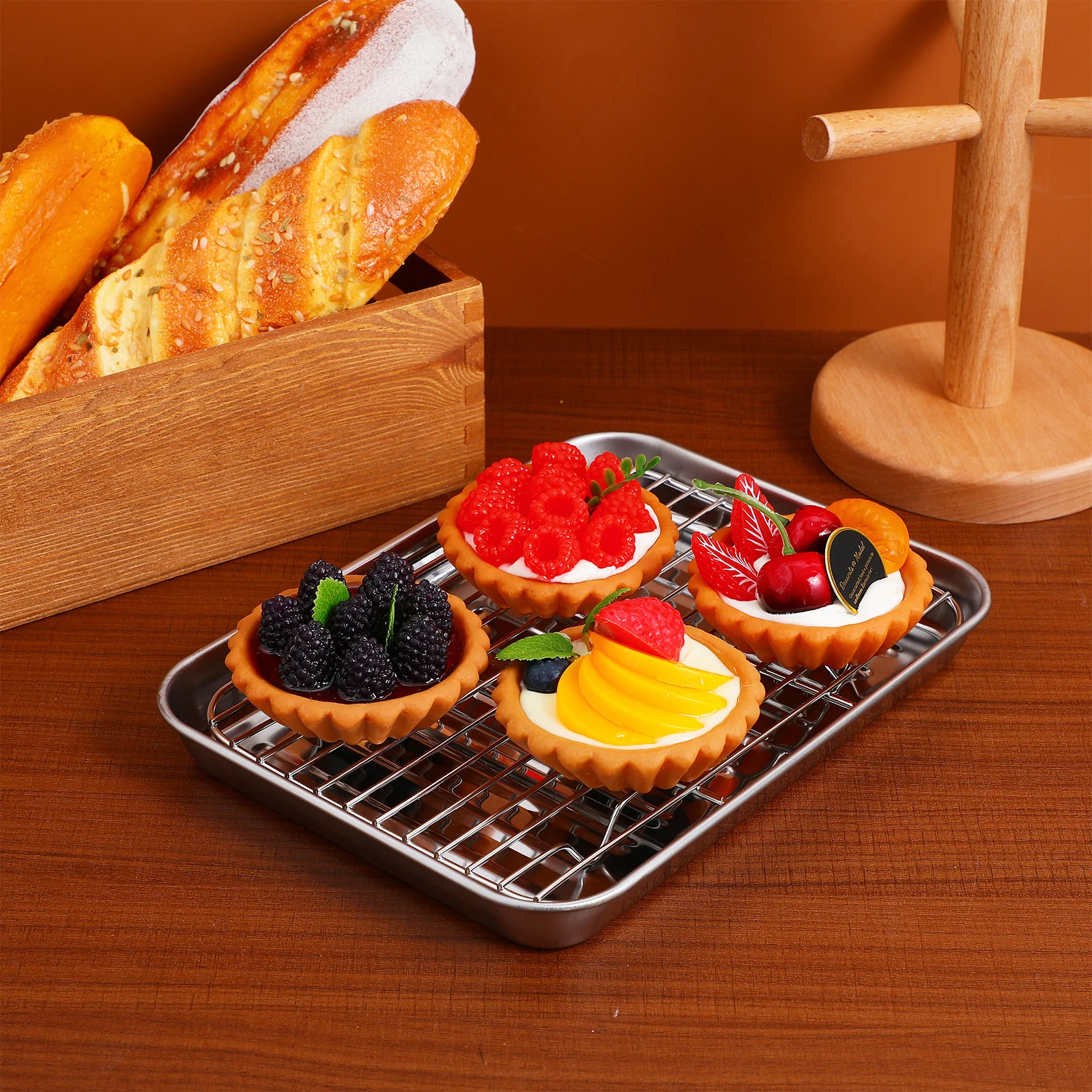 

2Sets Stainless Steel Baking Sheet Non-Stick Large Capacity Oven Tray Cooling Rack Pizza Pan Baking Pans Meat Roasting Rack