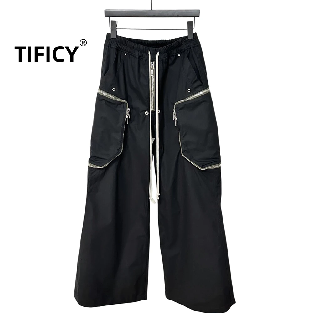 

High Street RO Dark Pants Men's Diamond Shaped Large Pocket Multiple Zippers Wide Feet Loose Workwear Floor Length Flared Pants