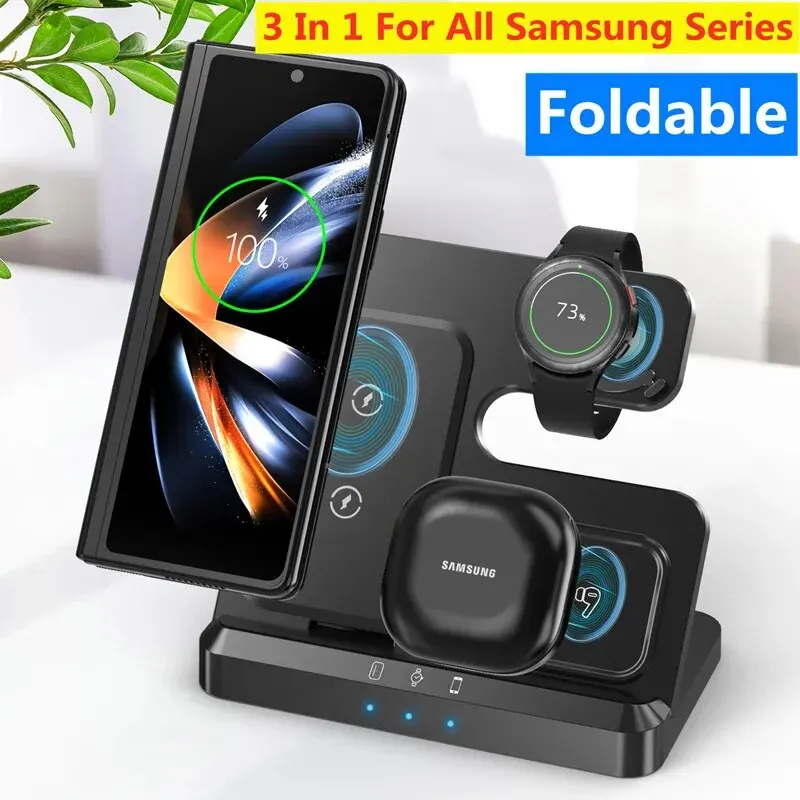 3 in 1 Wireless Charger Stand For Samsung S23 S22 Z Flip Fold Note Galaxy Watch 5 4 Active 2/1 Buds Fast Charging Dock Station