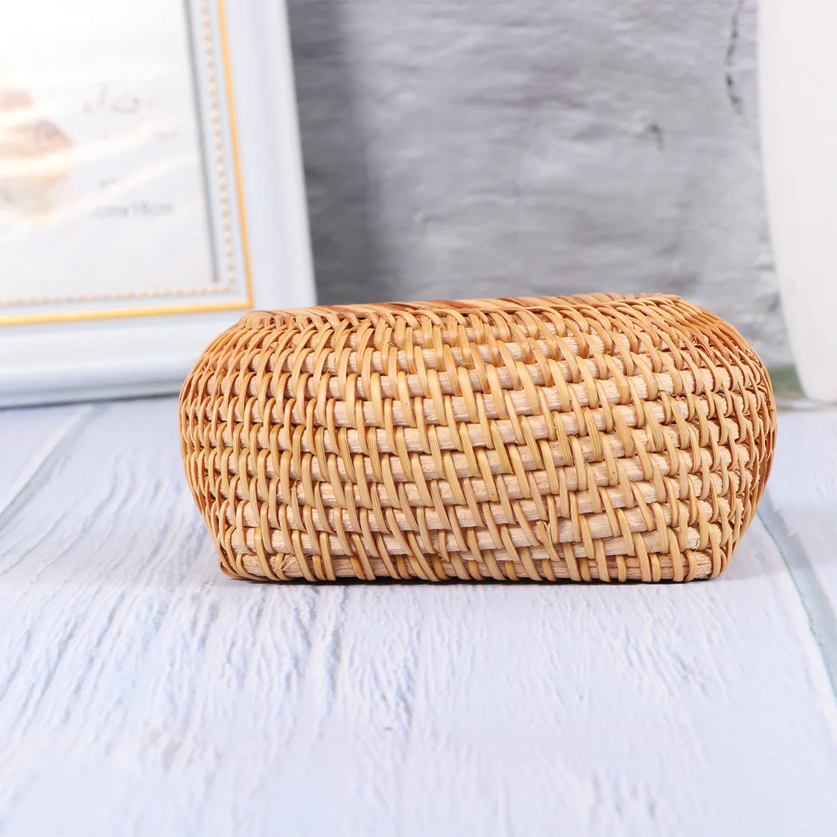 

1pc Rattan Woven Tea Cake Storage Box Multi-Function Household Basket Natural Handmade Environmentally Friendly Lightweight For