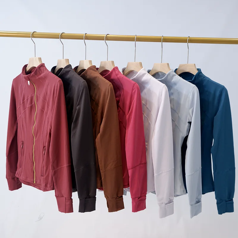 Vêtements de yoga sportifs pour femmes, ajustés et amincissants, pour jogging décontracté, veste à col montant brossé double face, cardigan, manches longues