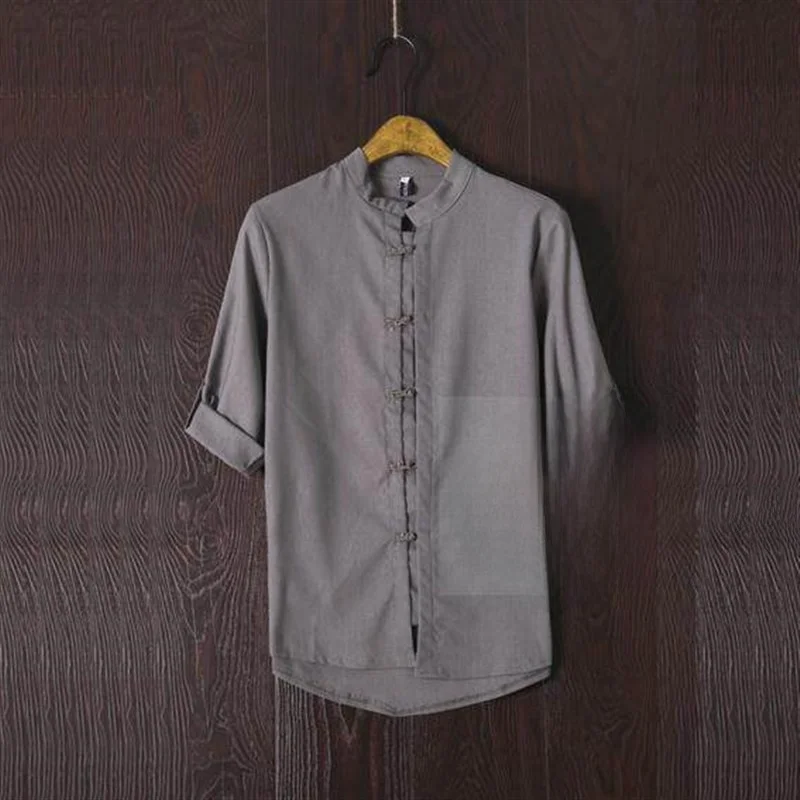

Summer Retro Linen Men's Shirt Loose Medium Fit Long Sleeve Windsor Collar PU Leather One-Piece Velvet Fabric Non-Shrinking N...
