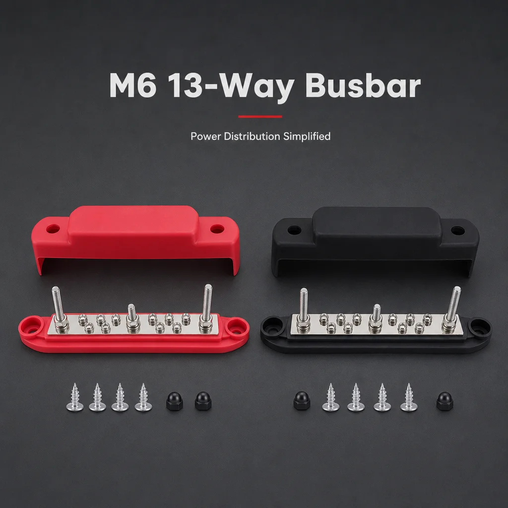 250A 12V M6 Black/Red 13-Way Busbar Terminal Block
