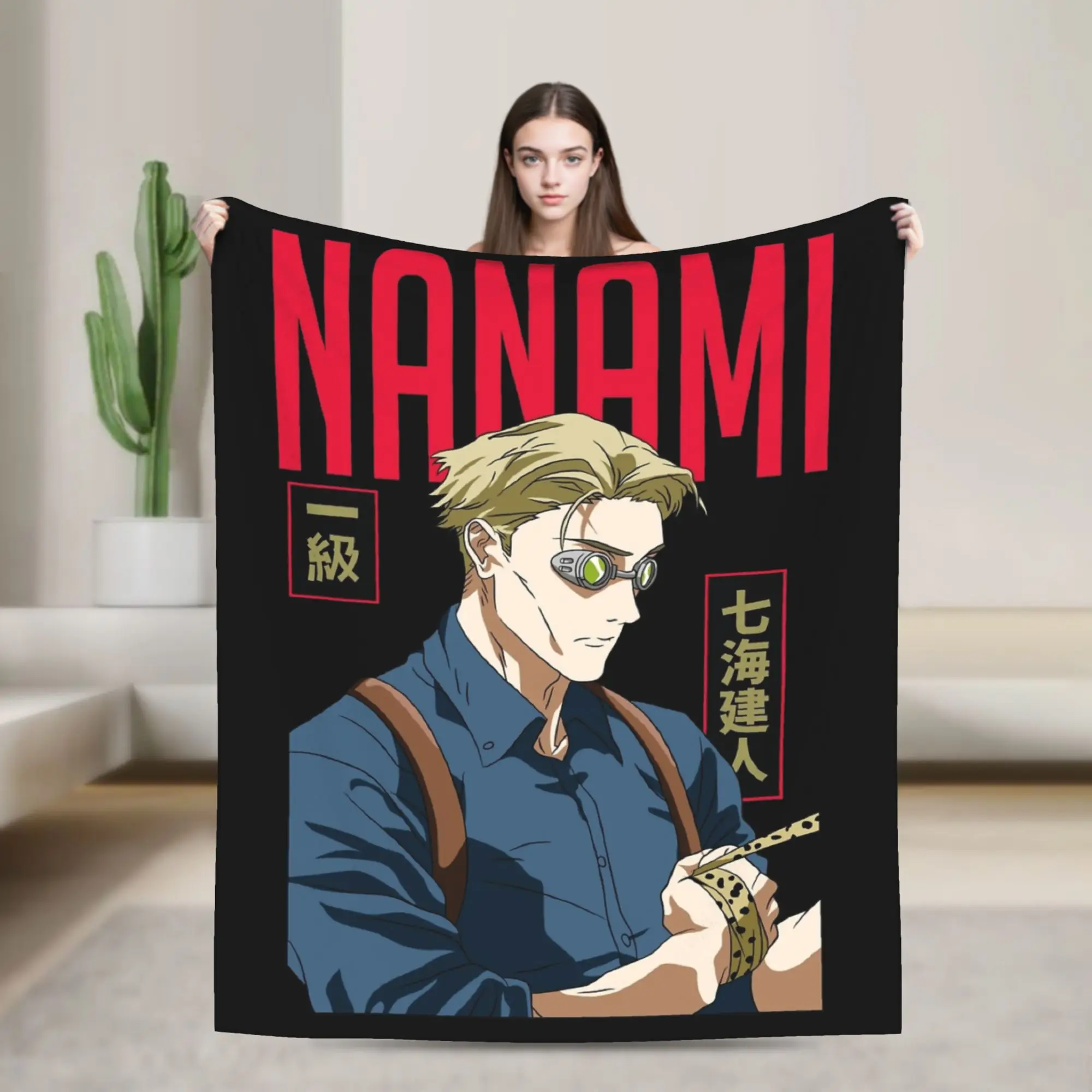N-Nanami Kento Anime Gojo Satoru JJK Nanamin Blanket Fleece All Season Super Soft Throw Blankets for Bed Office Bedspread