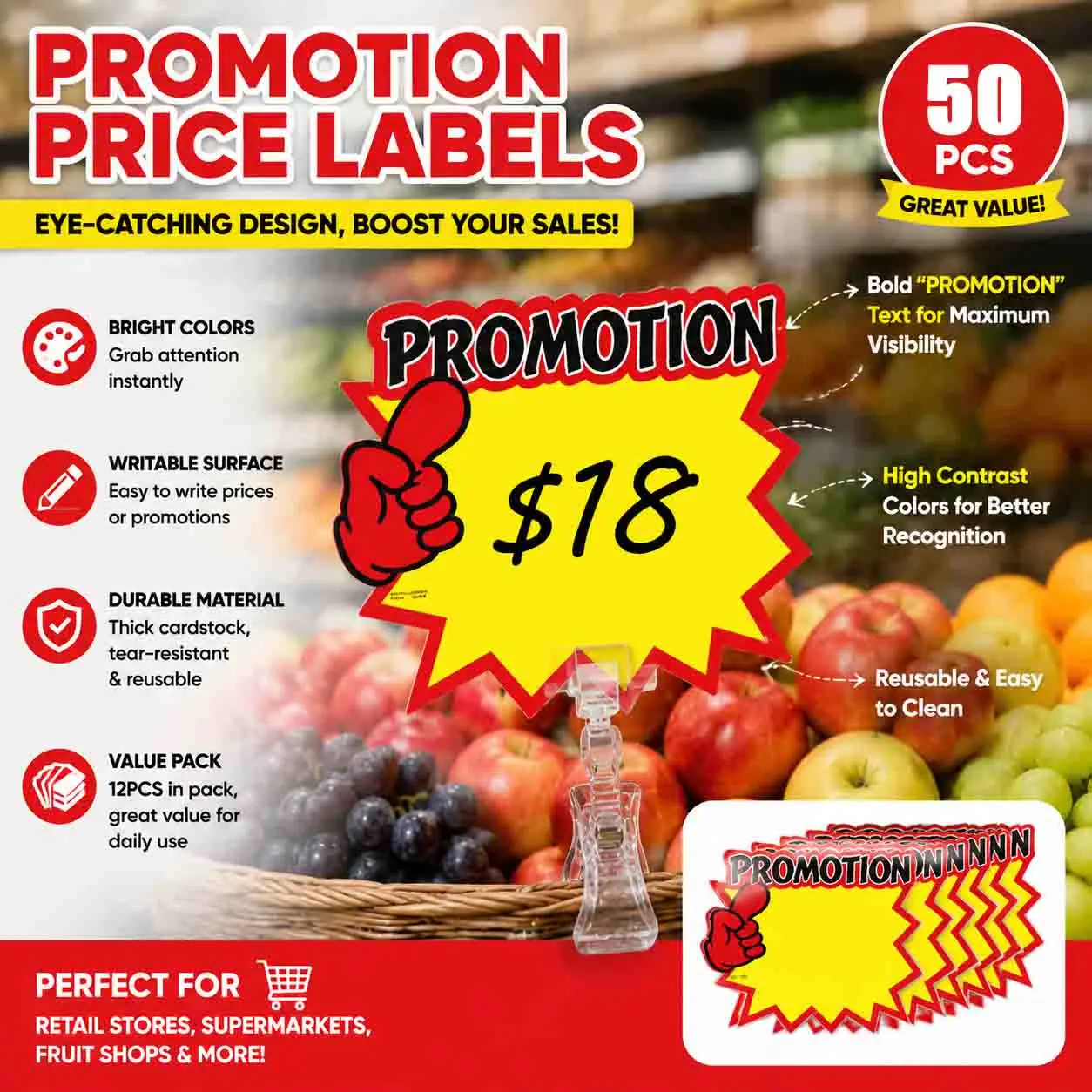 50pcs Commodity Price Promotion Advertising Stickers Explosion Sticker Signs Price Label For Supermaket Store Business Sales