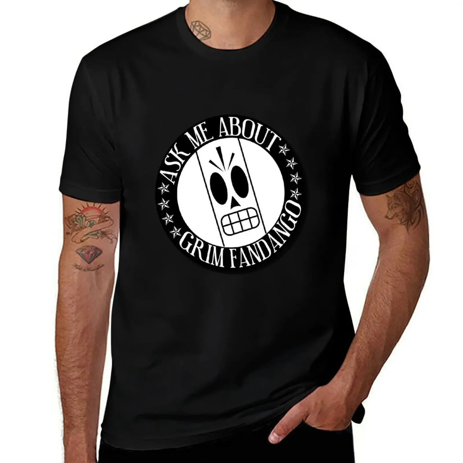 Ask Me About Grim Fandango T-Shirt sweat oversized hippie clothes mens graphic t-shirts pack