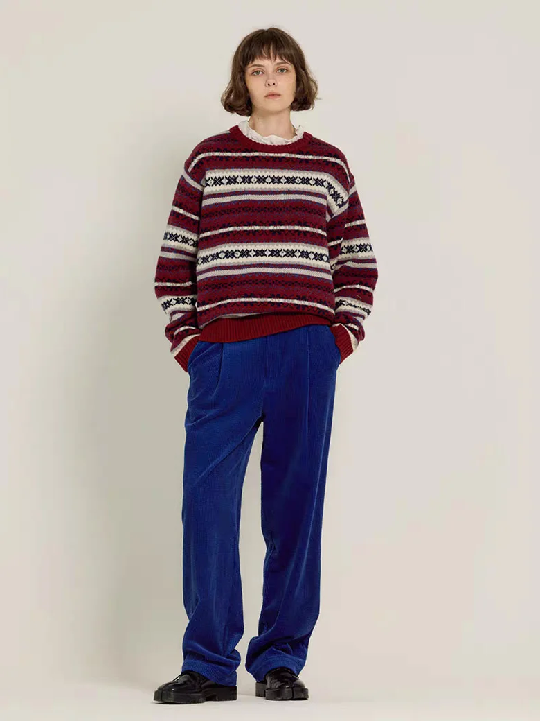 Leuchtend Farbiger Strickpullover für Damen, Dickstrick, Retro-Stil, Rundhals, Weiche Wollmischung, Bequem und Atmungsaktiv