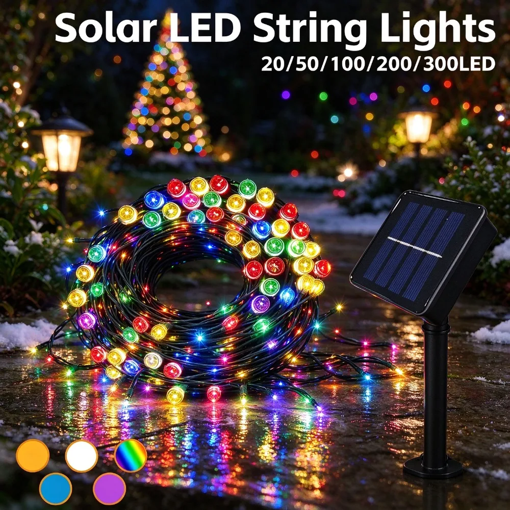 Solar LED String Lights Outdoor Waterproof 20/50/100/200/300LED 8 Modes for Garden, Patio, Christmas Tree, Party Decoration