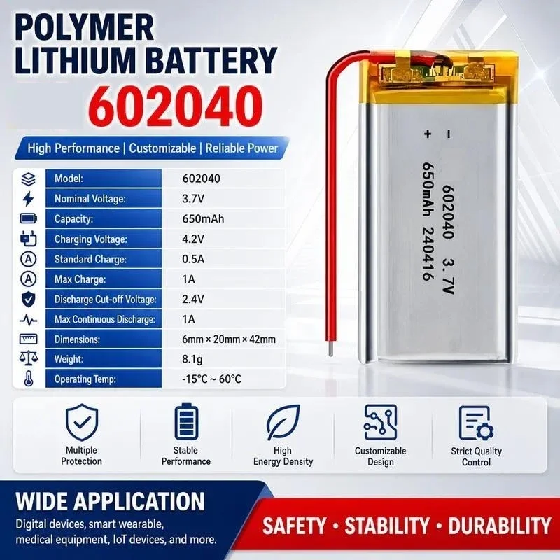 [New] 602040 polymer lithium battery 450mAh 3.7V battery cell lithium battery cell intelligent energy
